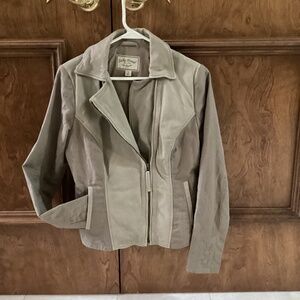 Lucky Brand Mixed Media Leather Moto Jacket Womens Size Small Leather, Taupe